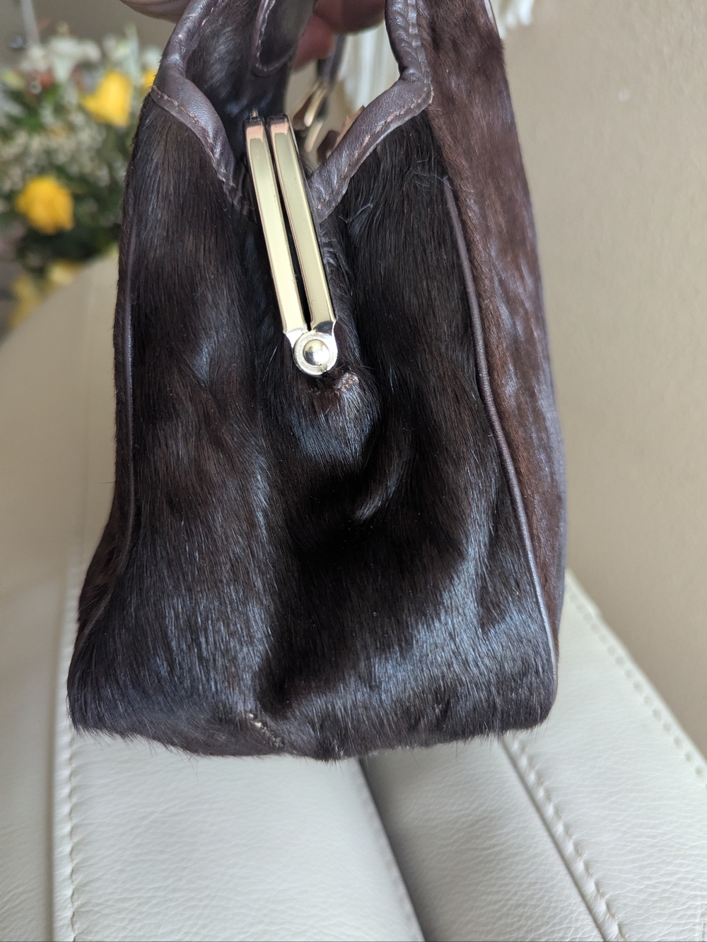 Fendi Dark Brown Mini Top-Handle Fur Bag with Gold Hardware - Picture 13 of 15
